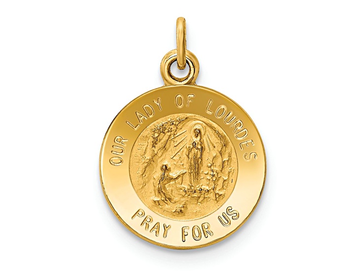 14k Yellow Gold Satin Our Lady of Lourdes Medal Charm - 121NLA | JTV