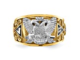 10K Two-Tone Yellow and White Gold Men's Textured and Enameled 33rd Degree Masonic Ring
