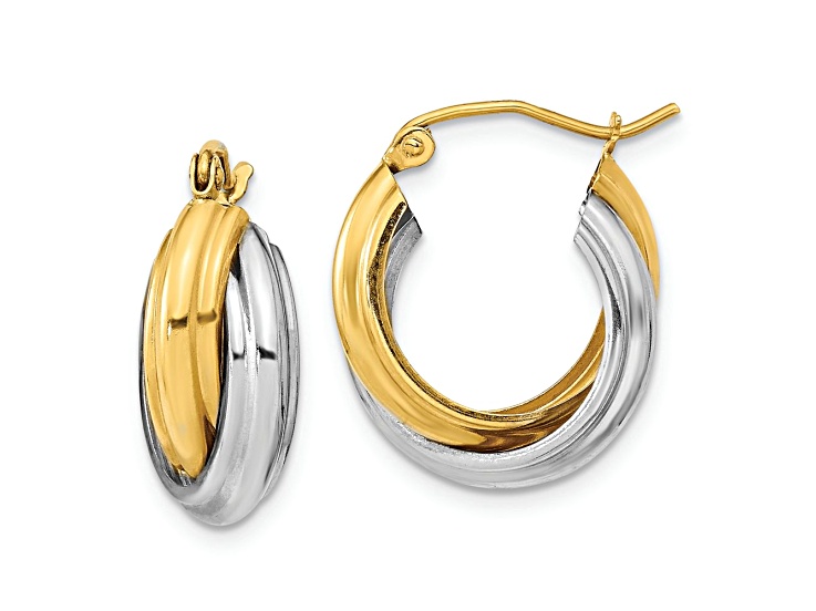 10k Yellow Gold and 10k White Gold 13/16" Polished Double Hoop Earrings