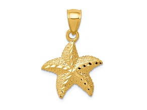 14k Yellow Gold Textured and Diamond-Cut Starfish Pendant