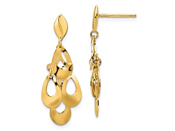 Picture of 14K Yellow Gold Polished and Brushed Post Dangle Chandelier Earrings