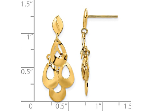 14K Yellow Gold Polished and Brushed Post Dangle Chandelier Earrings