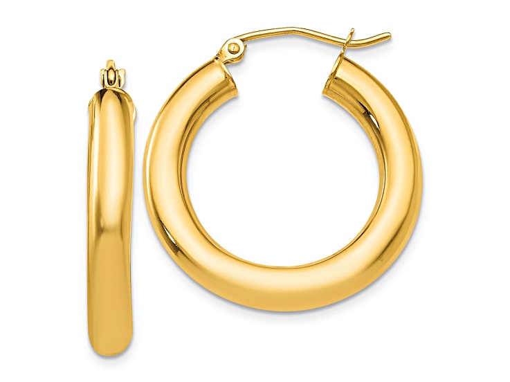 10k Yellow Gold Polished 1/1" Tube Hoop Earrings