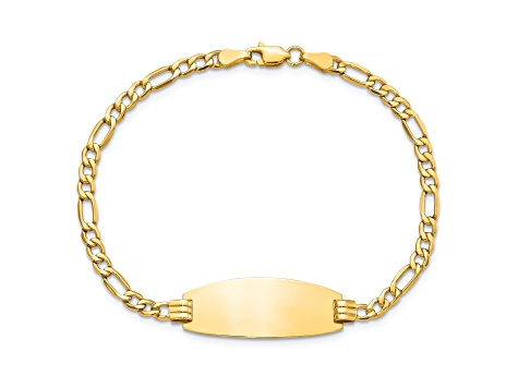 14k Yellow Gold Semi-Solid Oval Figaro Link ID Bracelet