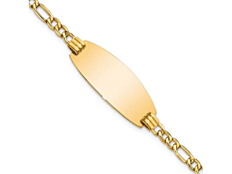 14k Yellow Gold Semi-Solid Oval Figaro Link ID Bracelet