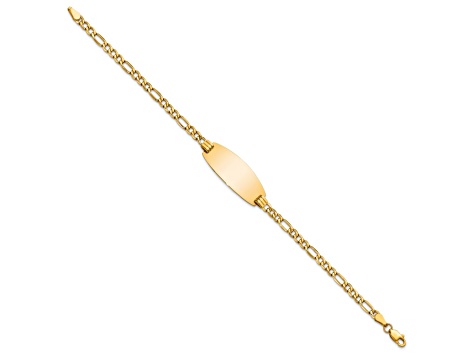 14k Yellow Gold Semi-Solid Oval Figaro Link ID Bracelet