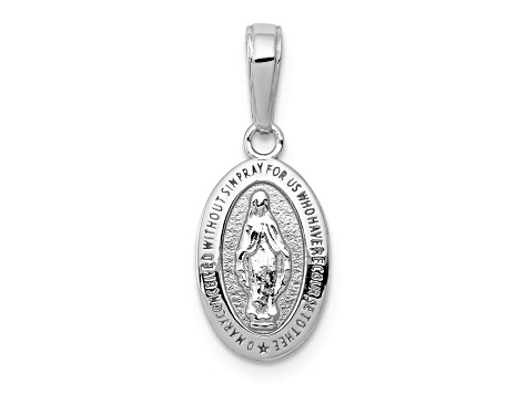 Rhodium Over 14K White Gold Miraculous Medal Charm