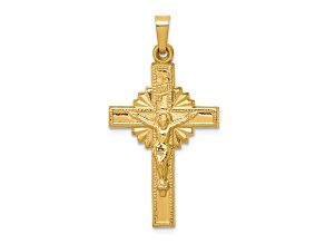 14K Yellow Gold INRI Hollow Crucifix Pendant