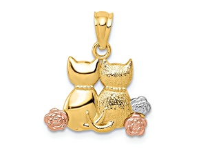 14K Yellow and Rose Gold with White Rhodium Cats Pendant