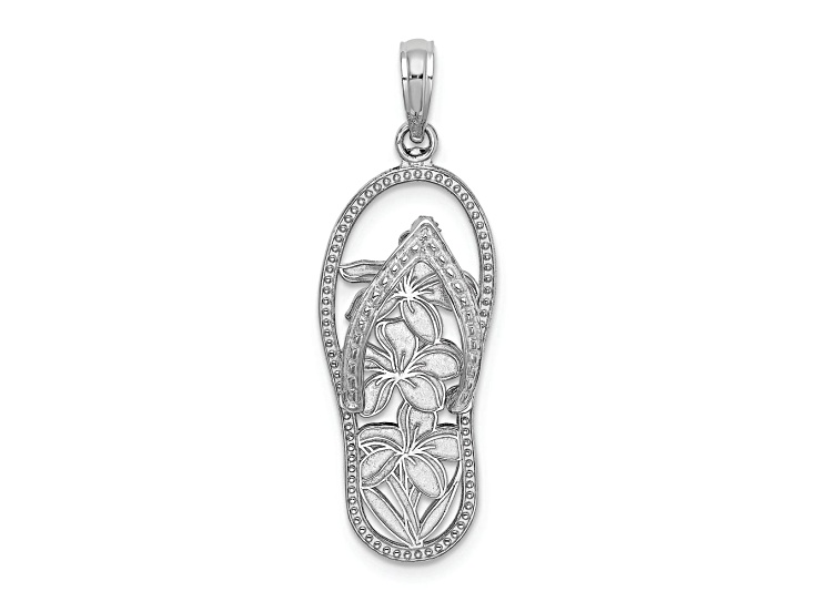 Rhodium Over 14k White Gold Polished and Textured Multi Flower Flip-Flop Charm
