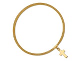 10k Yellow Gold Slip-On Mesh Cross Dangle Stretch Bracelet