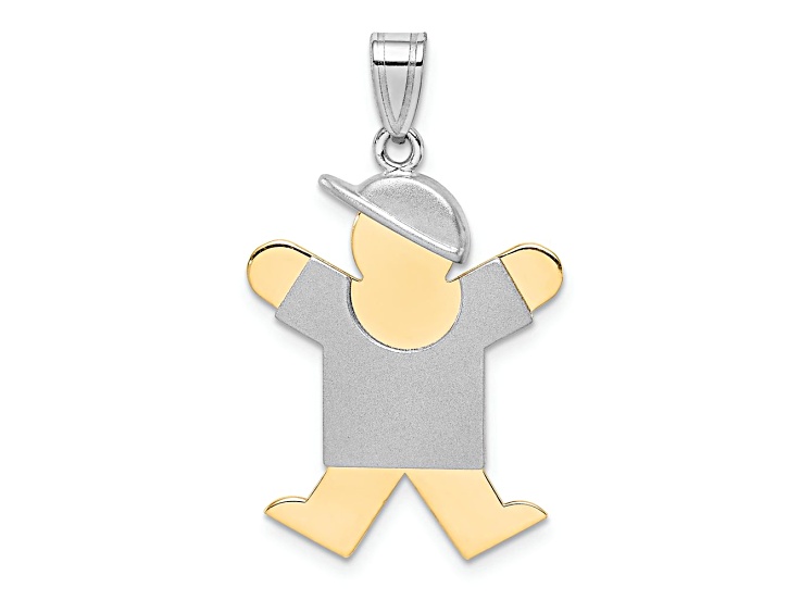14k Yellow Gold and 14k White Gold Satin Large Boy with Hat on Right Charm