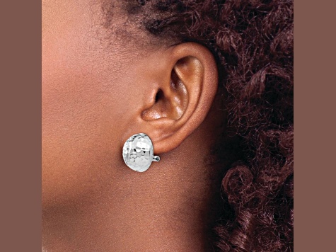 Rhodium Over 14k White Gold 18mm Hammered Non-pierced Stud Earrings