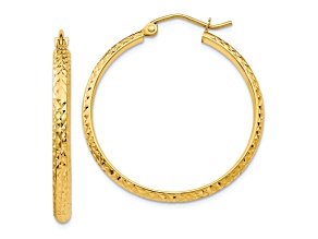 14K Yellow Gold 1 3/16" Diamond-Cut Hoop Earrings