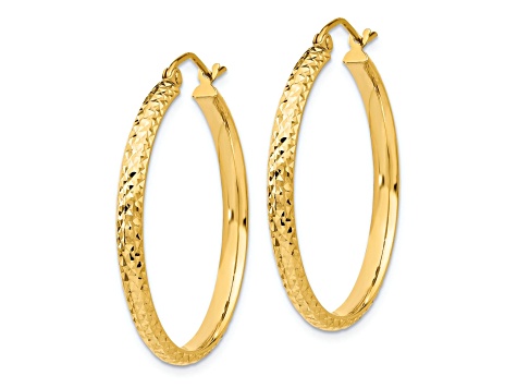 14K Yellow Gold 1 3/16" Diamond-Cut Hoop Earrings