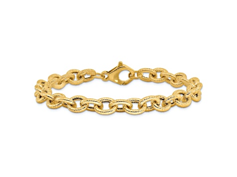 14K Yellow Gold Polished and Textured Fancy Link Bracelet