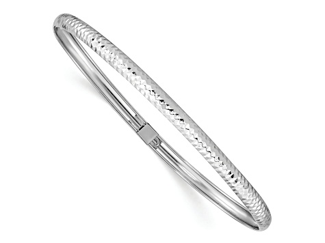 Rhodium Over 14K White Gold Textured Flexible Bangle