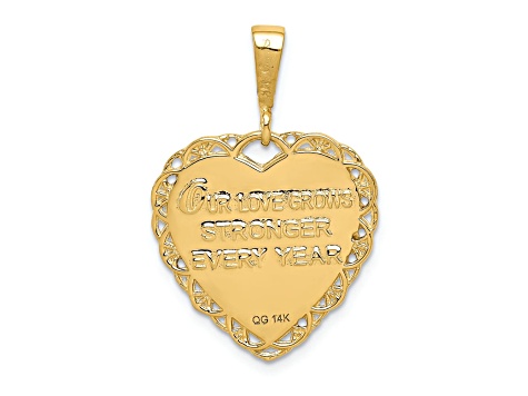 14k Yellow Gold Textured Reversible 50th Anniversary Heart Pendant