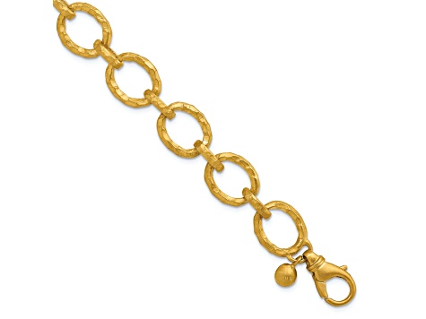 18K Yellow Gold 14mm Hammered Oval Link 8 inch Bracelet