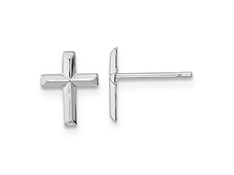 Rhodium Over 14k White Gold Polished Cross Stud Earrings