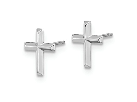 Rhodium Over 14k White Gold Polished Cross Stud Earrings