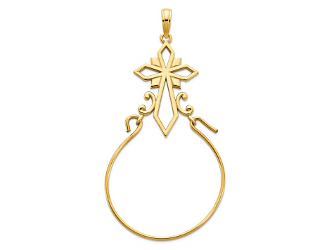 14K Yellow Gold Fancy Cross Charm Holder Pendant