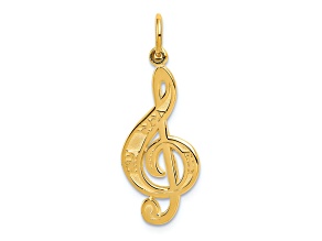 14k Yellow Gold Brushed and Textured Treble Clef Pendant