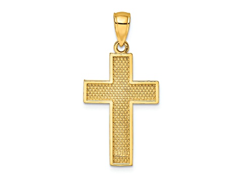 14k Yellow Gold Textured Block Cross Pendant