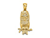 14k Yellow Gold Textured Owl Charm