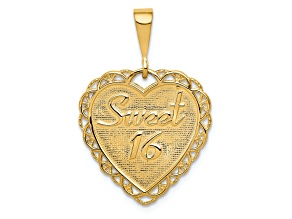 14k Yellow Gold Textured Reversible Sweet 16 Heart Pendant