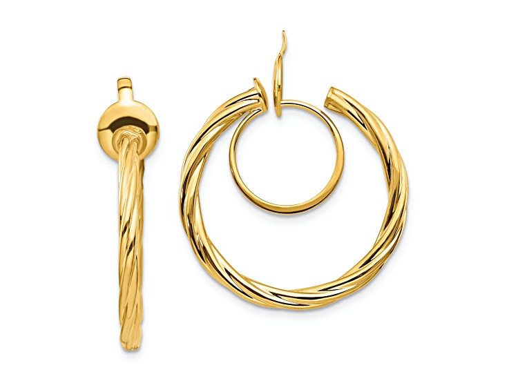 14k Yellow Gold 15/16" Twisted Non-pierced Hoop Earrings