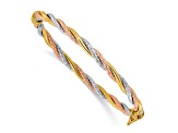 14K Tri-color Polished and Twisted Hinged Bangle Bracelet