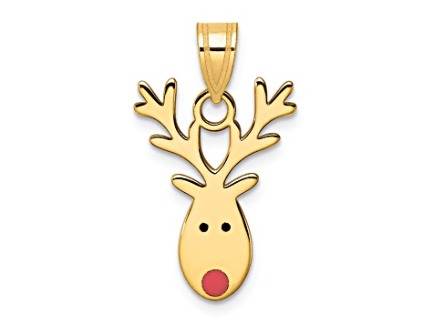 14K Yellow Gold Enameled Reindeer Charm Pendant