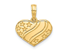 14k Yellow Gold Polished and Textured Stars on Heart Pendant