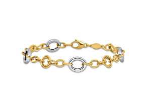 14K Two-tone Gold 9.04mm Textured Fancy Circles Cable Link Bracelet