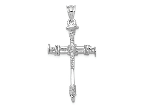 Rhodium Over 14K White Gold Nail Cross Pendant