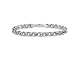 Rhodium Over 14k White Gold 5mm Diamond-Cut Double Link Charm Bracelet