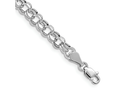 Rhodium Over 14k White Gold 5mm Diamond-Cut Double Link Charm Bracelet