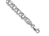 Rhodium Over 14k White Gold 5mm Diamond-Cut Double Link Charm Bracelet