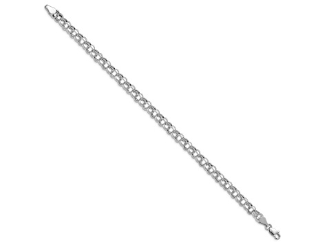Rhodium Over 14k White Gold 5mm Diamond-Cut Double Link Charm Bracelet