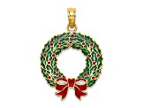 14k Yellow Gold Enameled Christmas Wreath Charm