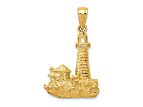 14k Yellow Gold Textured Lighthouse Pendant