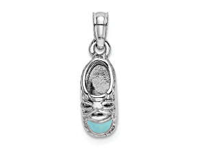 Rhodium Over 14k White Gold 3D Light Blue Enamel Baby Shoe Charm