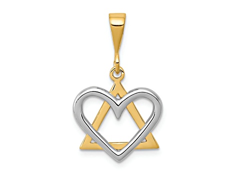 14k Yellow Gold and 14k White Gold Star of David with Heart Pendant