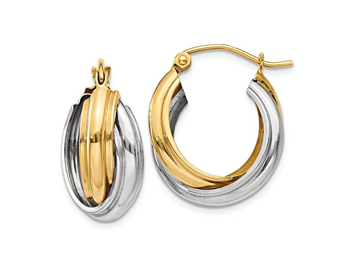 14k Yellow Gold and 14k White Gold Polished 3/8" Double Hoop Earrings