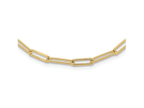 14K Yellow Gold Polished and Textured Paperclip Link Necklace