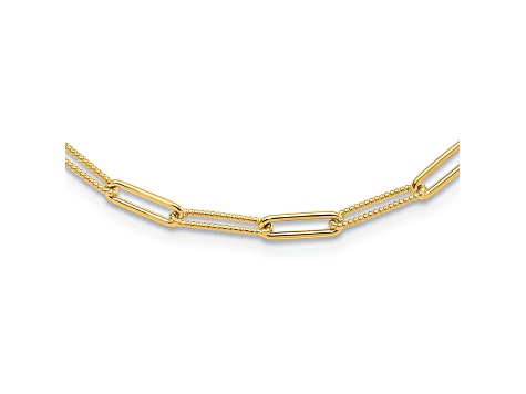 14K Yellow Gold Polished and Textured Paperclip Link Necklace