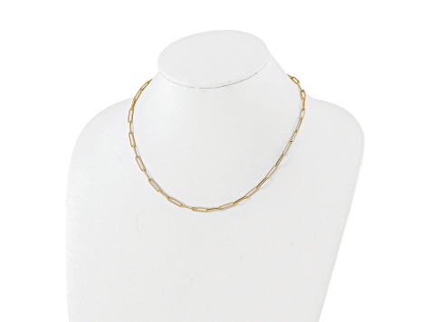 14K Yellow Gold Polished and Textured Paperclip Link Necklace