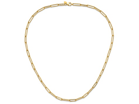 14K Yellow Gold Polished and Textured Paperclip Link Necklace