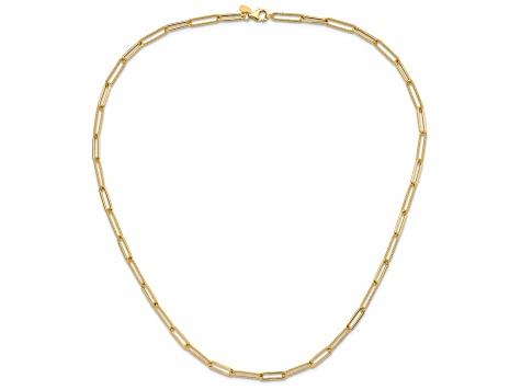 14K Yellow Gold Polished and Textured Paperclip Link Necklace